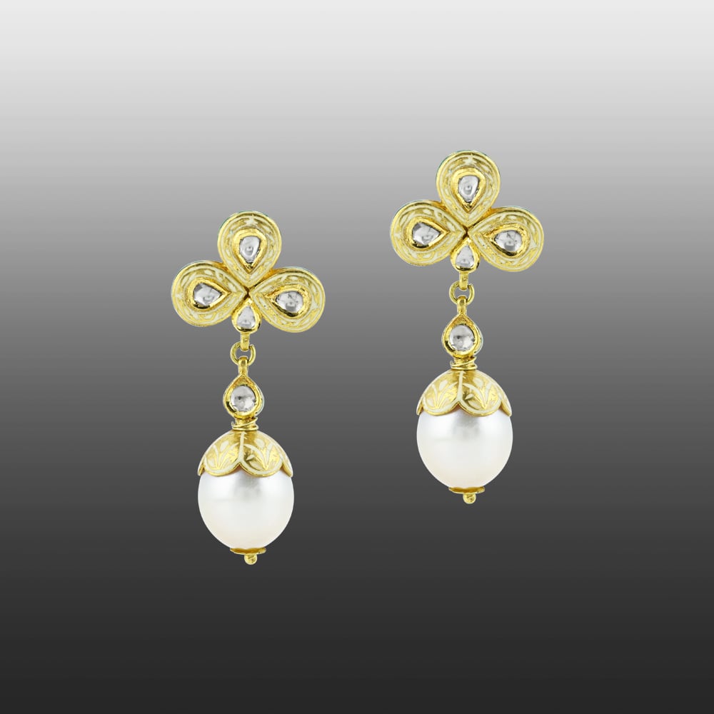 Pearl Necklace Set with Gold Work and Polki Motifs